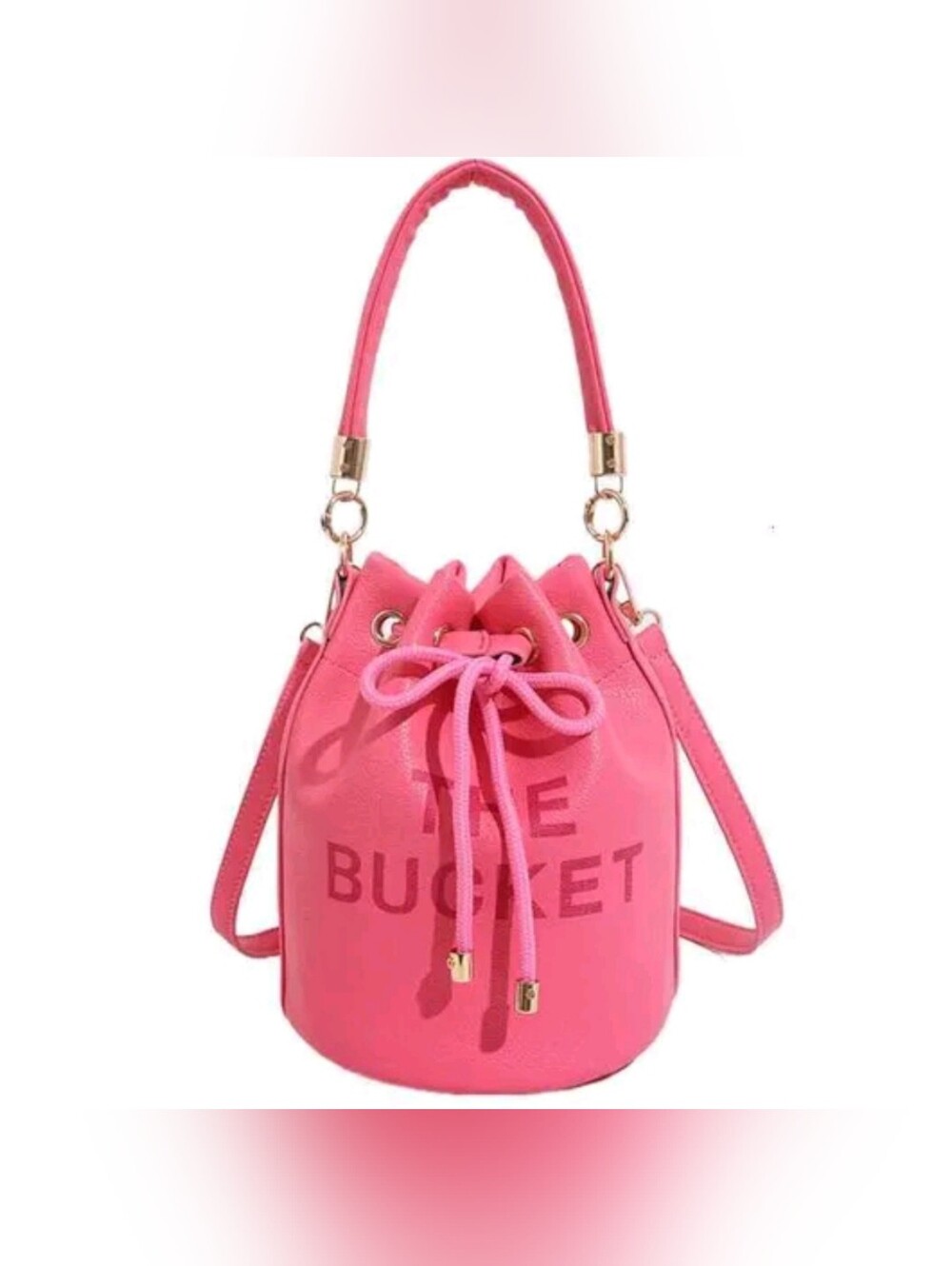 Adorable Pink Drawstring Bucket Satchel Crossbody Bag NWT - Picture 2 of 12